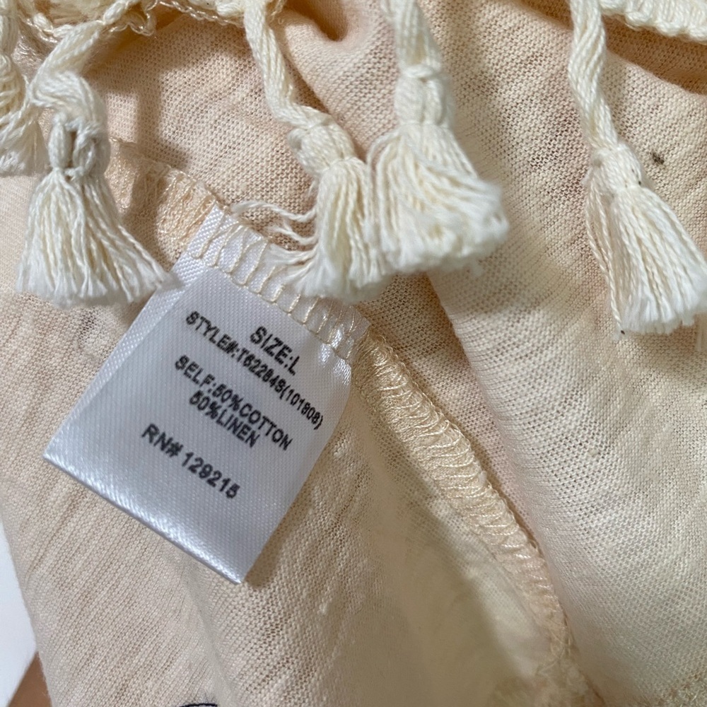 COMME TOI Cream Relaxed Boxy 3/4 Sleeve Blouse 50%cotton 50%linen - Picture 4 of 8